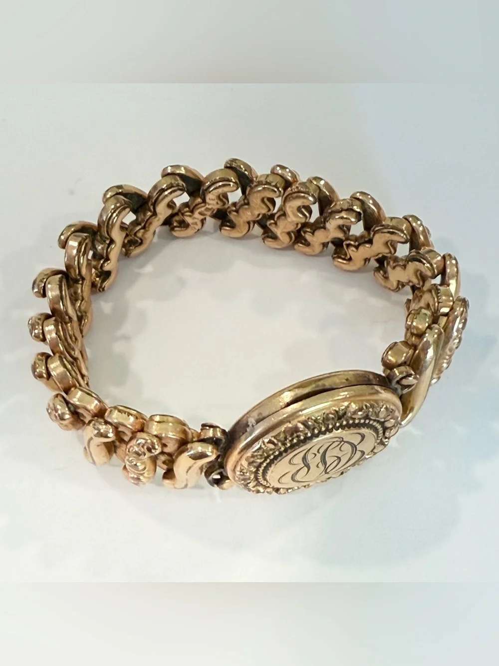 Vintage Rolled Gold Expansion Bracelet Photo Locket Monogram Victorian Style - Picture 11 of 16